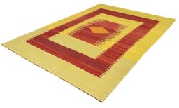 Corner detail of New Modern Design rug showing border pattern and Wool pile