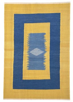 Corner detail of New Modern Design rug showing border pattern and Wool pile