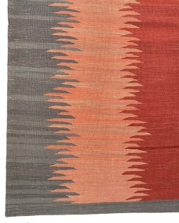 Backside of handmade New Modern Design rug showing knot structure and weave density