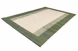 Corner detail of New Modern Design rug showing border pattern and Wool pile