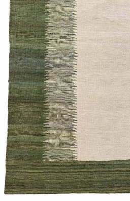 Backside of handmade New Modern Design rug showing knot structure and weave density