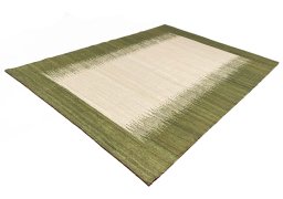 Corner detail of New Modern Design rug showing border pattern and Wool pile