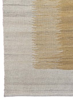 Backside of handmade New Modern Design rug showing knot structure and weave density