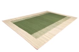Corner detail of New Modern Design rug showing border pattern and Wool pile