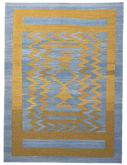 Full view of New Modern Design rug from Iran / Persia, 212 × 158 cm in Blue tones