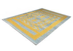 Corner detail of New Modern Design rug showing border pattern and Wool pile