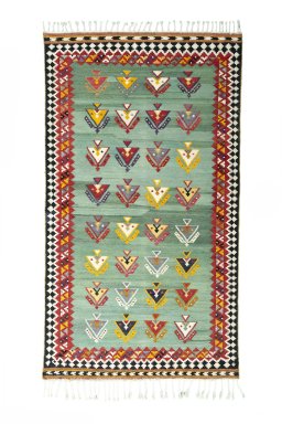 Full view of New Modern Design rug from Iran / Persia, 210 × 119 cm in Green tones
