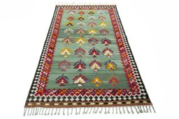 Close-up detail of New Modern Design rug from Iran / Persia showing Wool weave