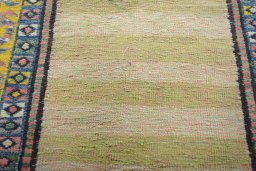 Backside of handmade New Modern Design rug showing knot structure and weave density