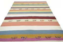 Close-up detail of New Modern Design rug from Iran / Persia showing Wool weave