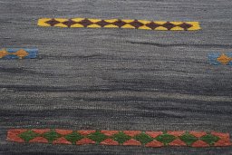 Backside of handmade New Modern Design rug showing knot structure and weave density