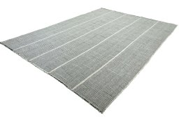 Corner detail of New Modern Design rug showing border pattern and Wool pile