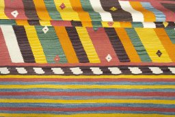 Full view of New Modern Design rug from Iran / Persia, 210 × 125 cm in Multi Color tones