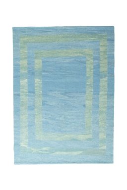 Full view of New Modern Design rug from Iran / Persia, 239 × 175 cm in Blue tones