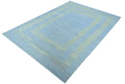 Corner detail of New Modern Design rug showing border pattern and Wool pile