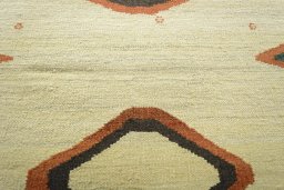 Backside of handmade New Modern Design rug showing knot structure and weave density