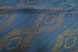 Full view of New Modern Design rug from Iran / Persia, 252 × 186 cm in Blue tones