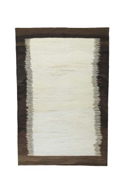 Full view of New Modern Design rug from Iran / Persia, 227 × 151 cm in Beige tones