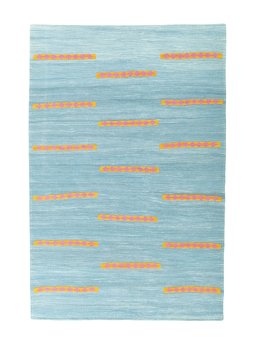 Full view of New Modern Design rug from Iran / Persia, 241 × 161 cm in Blue tones