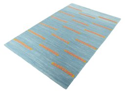 Corner detail of New Modern Design rug showing border pattern and Wool pile