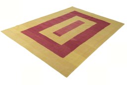 Corner detail of New Modern Design rug showing border pattern and Wool pile