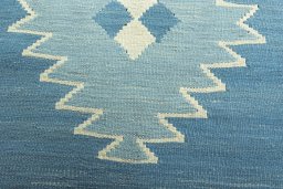 Backside of handmade New Modern Design rug showing knot structure and weave density