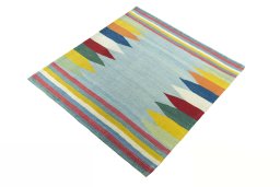 Corner detail of New Modern Design rug showing border pattern and Wool pile