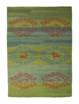 Full view of New Modern Design rug from Iran / Persia, 247 × 175 cm in Green tones