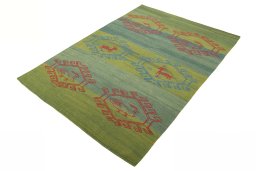 Corner detail of New Modern Design rug showing border pattern and Wool pile