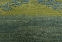 Backside of handmade New Modern Design rug showing knot structure and weave density