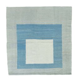 Full view of New Modern Design rug from Iran / Persia, 130 × 123 cm in Blue tones