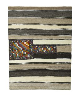 Full view of New Modern Design rug from Iran / Persia, 139 × 105 cm in Beige tones