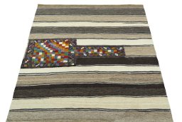 Close-up detail of New Modern Design rug from Iran / Persia showing Wool weave