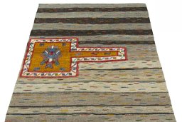 Close-up detail of New Modern Design rug from Iran / Persia showing Wool weave