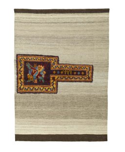Full view of New Modern Design rug from Iran / Persia, 135 × 96 cm in Beige tones