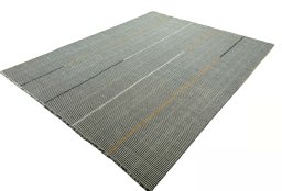 Corner detail of New Modern Design rug showing border pattern and Wool pile