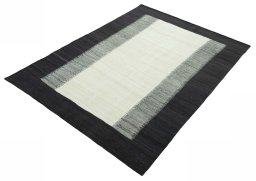 Corner detail of New Modern Design rug showing border pattern and Wool pile