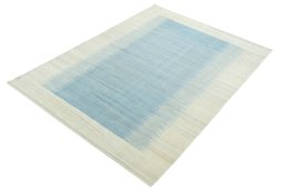 Corner detail of New Modern Design rug showing border pattern and Wool pile