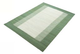 Corner detail of New Modern Design rug showing border pattern and Wool pile