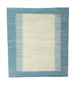 Full view of New Modern Design rug from Iran / Persia, 124 × 110 cm in Beige tones