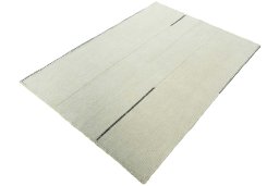 Corner detail of New Modern Design rug showing border pattern and Wool pile