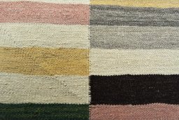 Backside of handmade New Modern Design rug showing knot structure and weave density