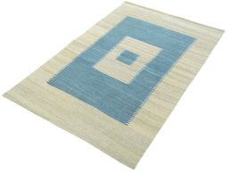 Corner detail of New Modern Design rug showing border pattern and Wool pile