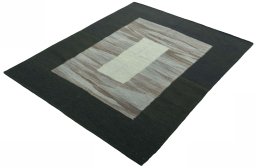 Corner detail of New Modern Design rug showing border pattern and Wool pile