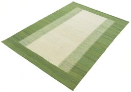 Corner detail of New Modern Design rug showing border pattern and Wool pile