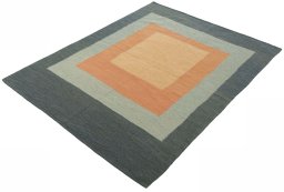 Corner detail of New Modern Design rug showing border pattern and Wool pile