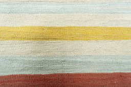 Backside of handmade New Modern Design rug showing knot structure and weave density