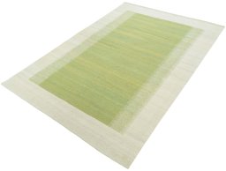 Corner detail of New Modern Design rug showing border pattern and Wool pile