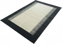 Corner detail of New Modern Design rug showing border pattern and Wool pile