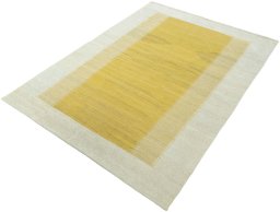 Corner detail of New Modern Design rug showing border pattern and Wool pile